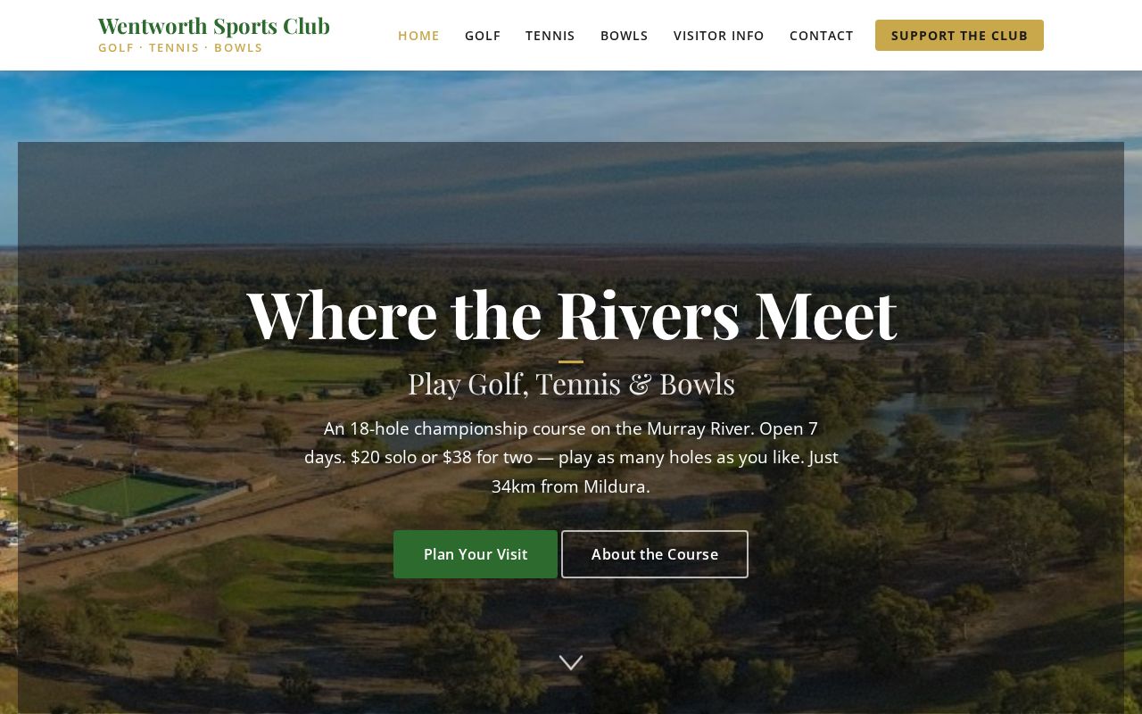 Wentworth Sporting Complex website screenshot